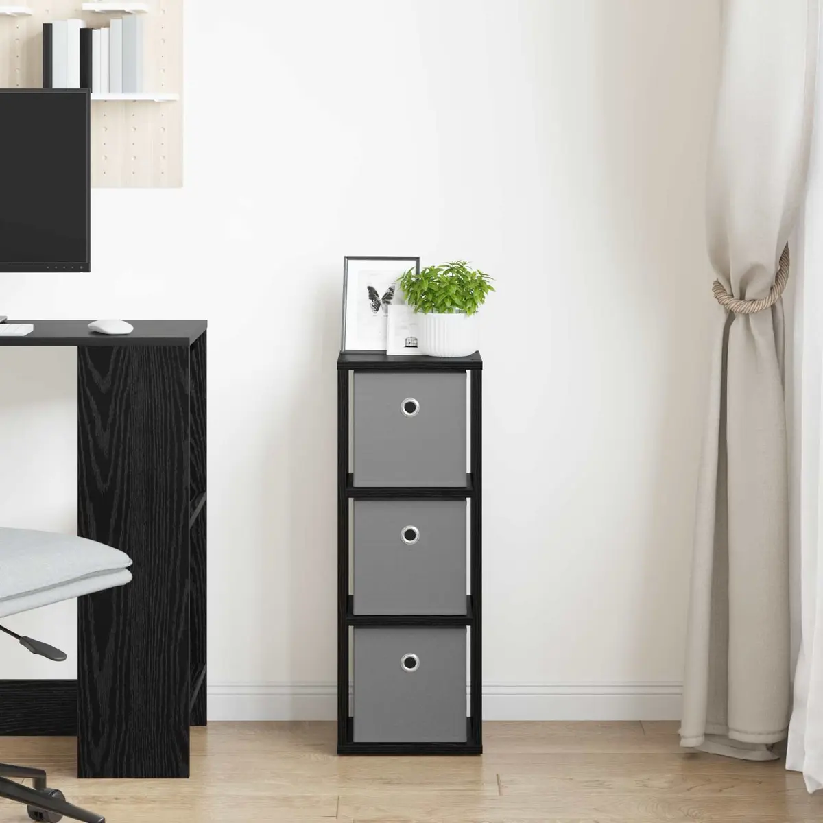 Black Oak Sideboard with Drawer and Shelves