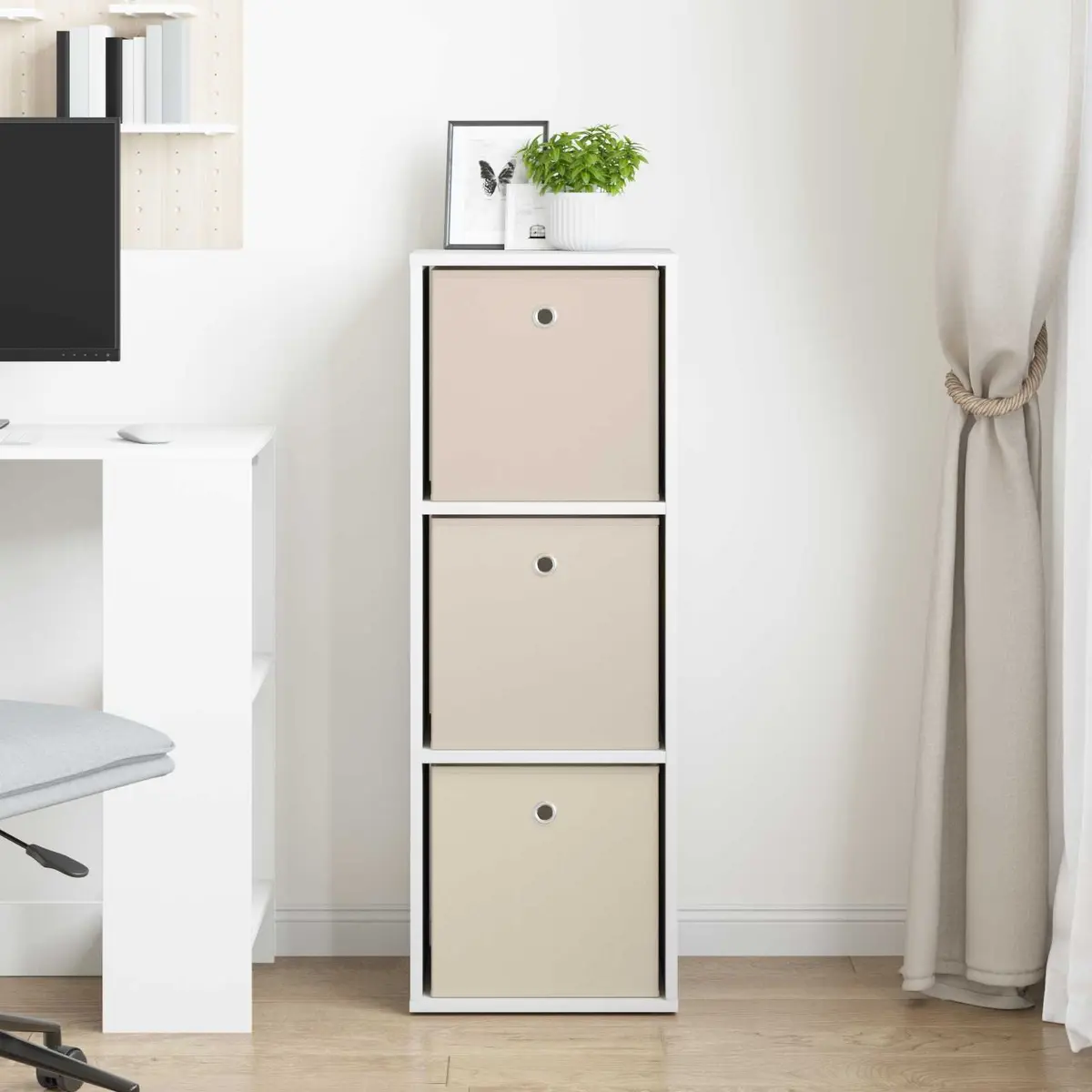 White Sideboard with Drawer for Living Room 35 x 32 x 99.5 cm Modern Storage Cabinet