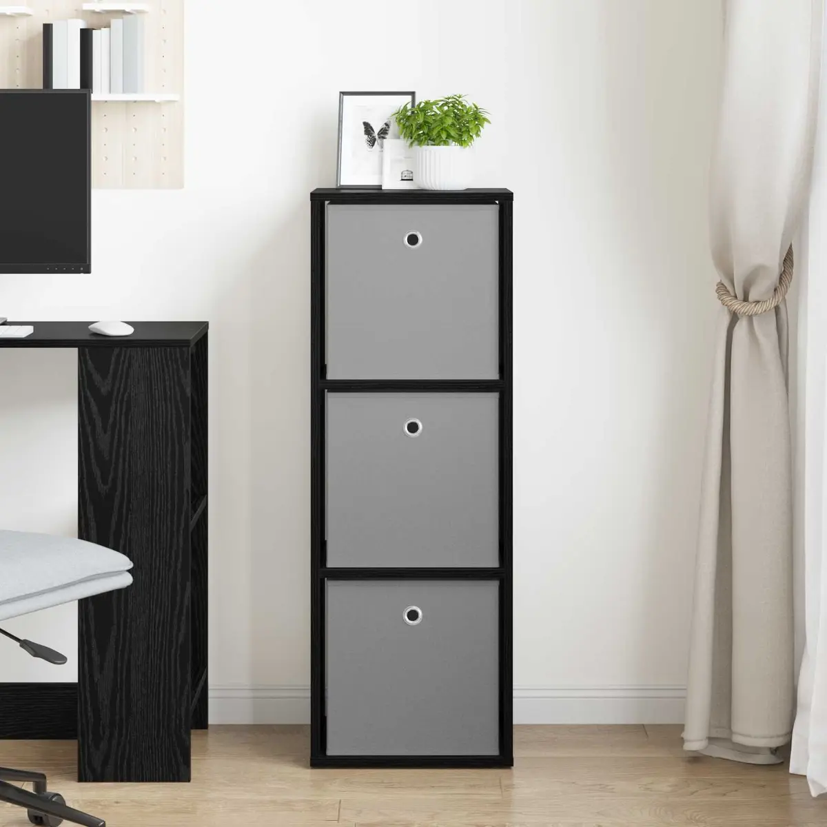 Sideboard Storage Cabinet Black Oak 35x32x99.5cm with Drawer for Living Room