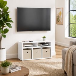 White Lowboard TV Unit with Drawer Modern Living Room Storage Furniture 72cm