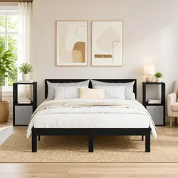 Black Engineered Wood Bedside Tables - Dimensions 35x32x68.5 cm