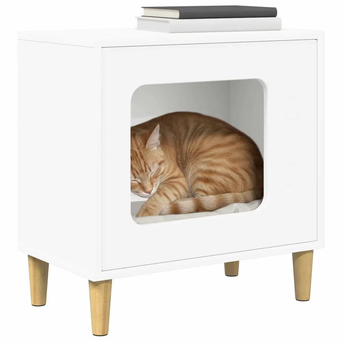 Cat House Indoor Use Modern White Engineered Wood 51x30x52cm