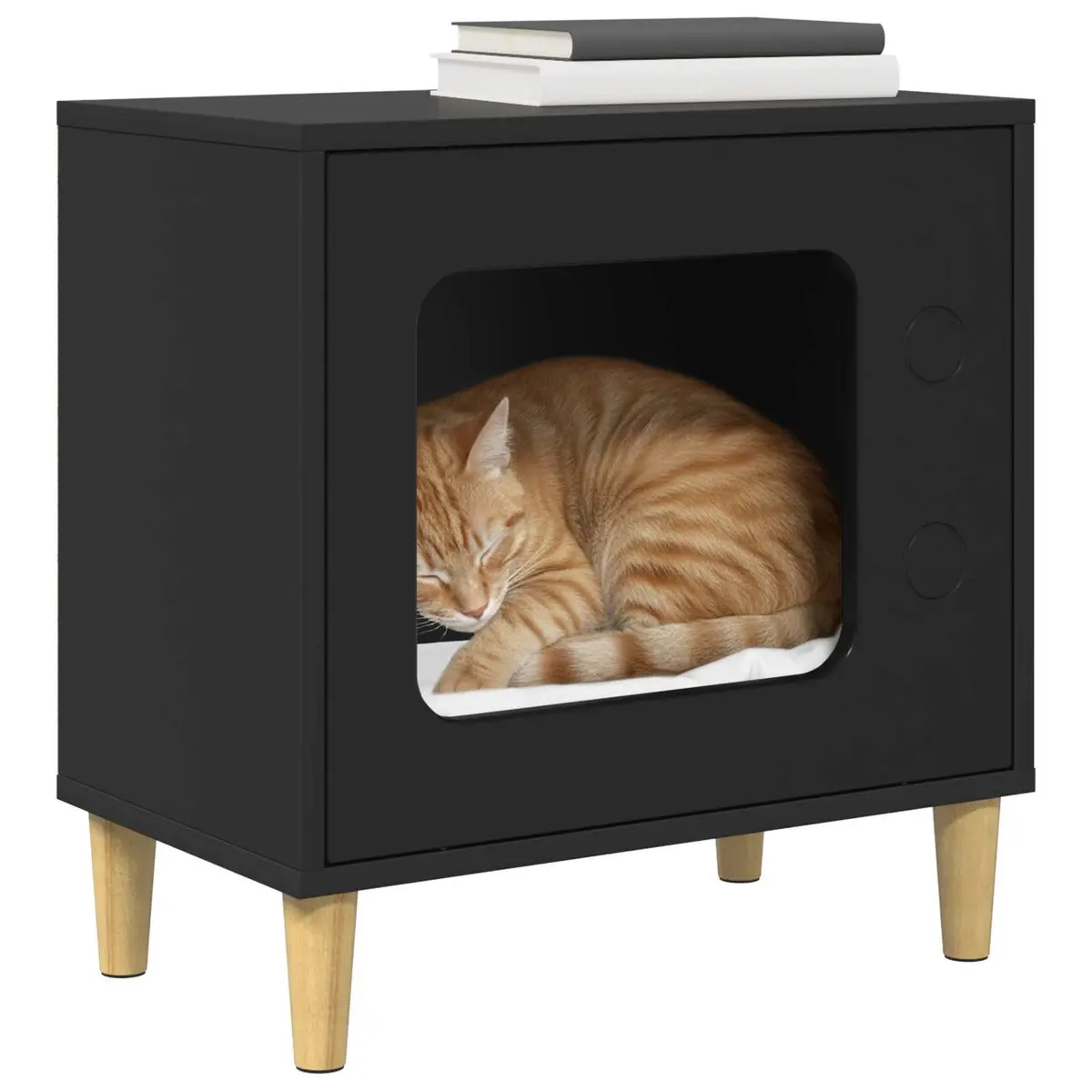 Cat House Modern Black Engineered Wood Pet Furniture Hideaway Retreat Shelter