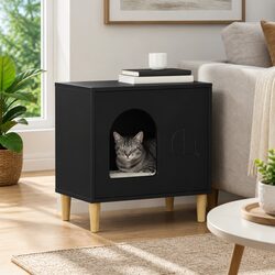 Cat House Black Modern Indoor Pet Furniture Engineered Wood 51 x 30 x 52 cm