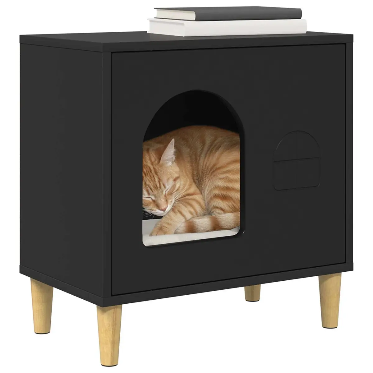 Cat House Indoor Pet Furniture Black Engineered Wood 51 x 30 x 52 cm