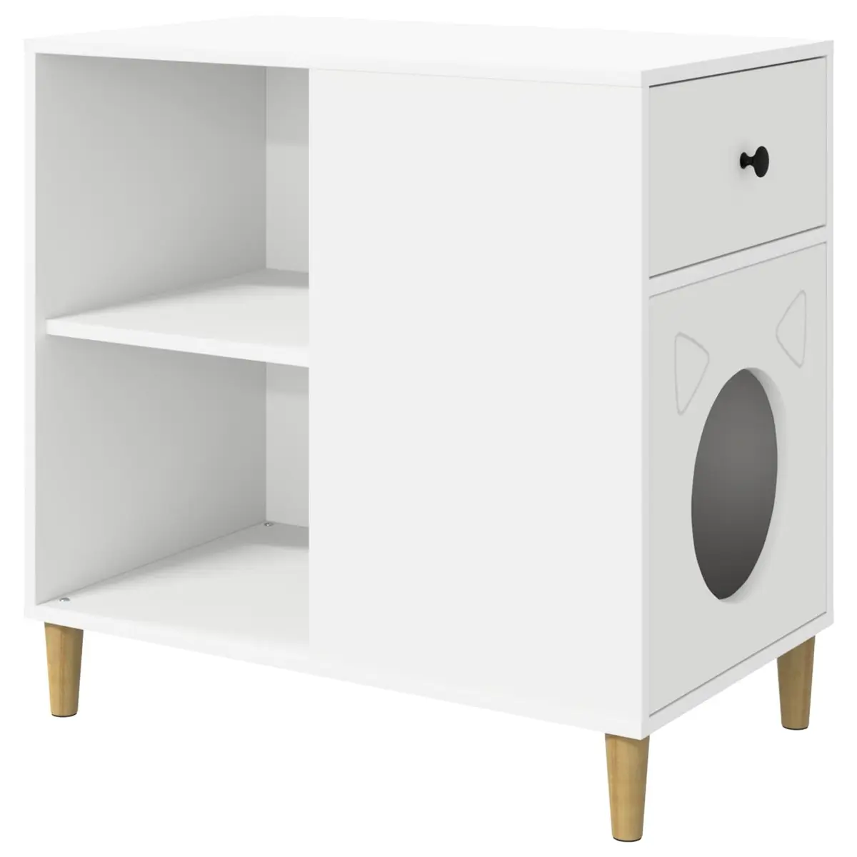 Cat House White Modern Indoor Pet Furniture Engineered Wood Hideaway Shelter