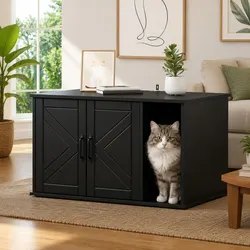 Cat House in Black, Engineered Wood, 85 x 55 x 50 cm