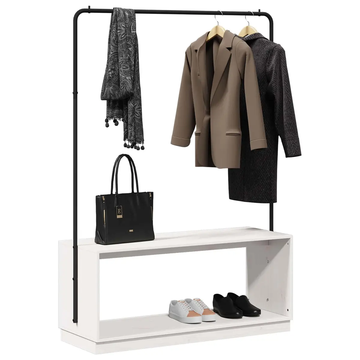 Clothes Rack with Storage White Black Modern Bedroom Garment Organizer
