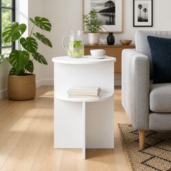 Specifications of the Round White Side Table with Storage