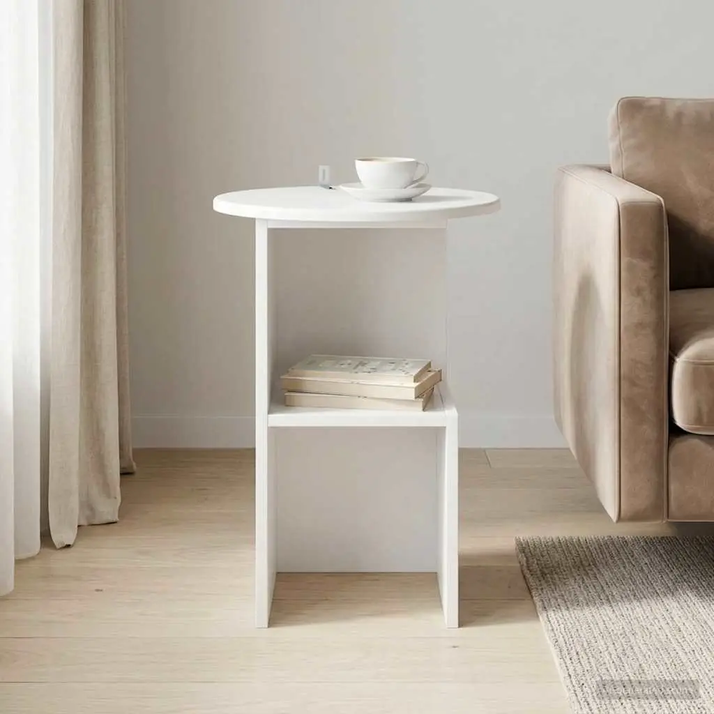 Side Table White Modern Accent Coffee Table Living Room Bedroom 39.5 x 55 cm