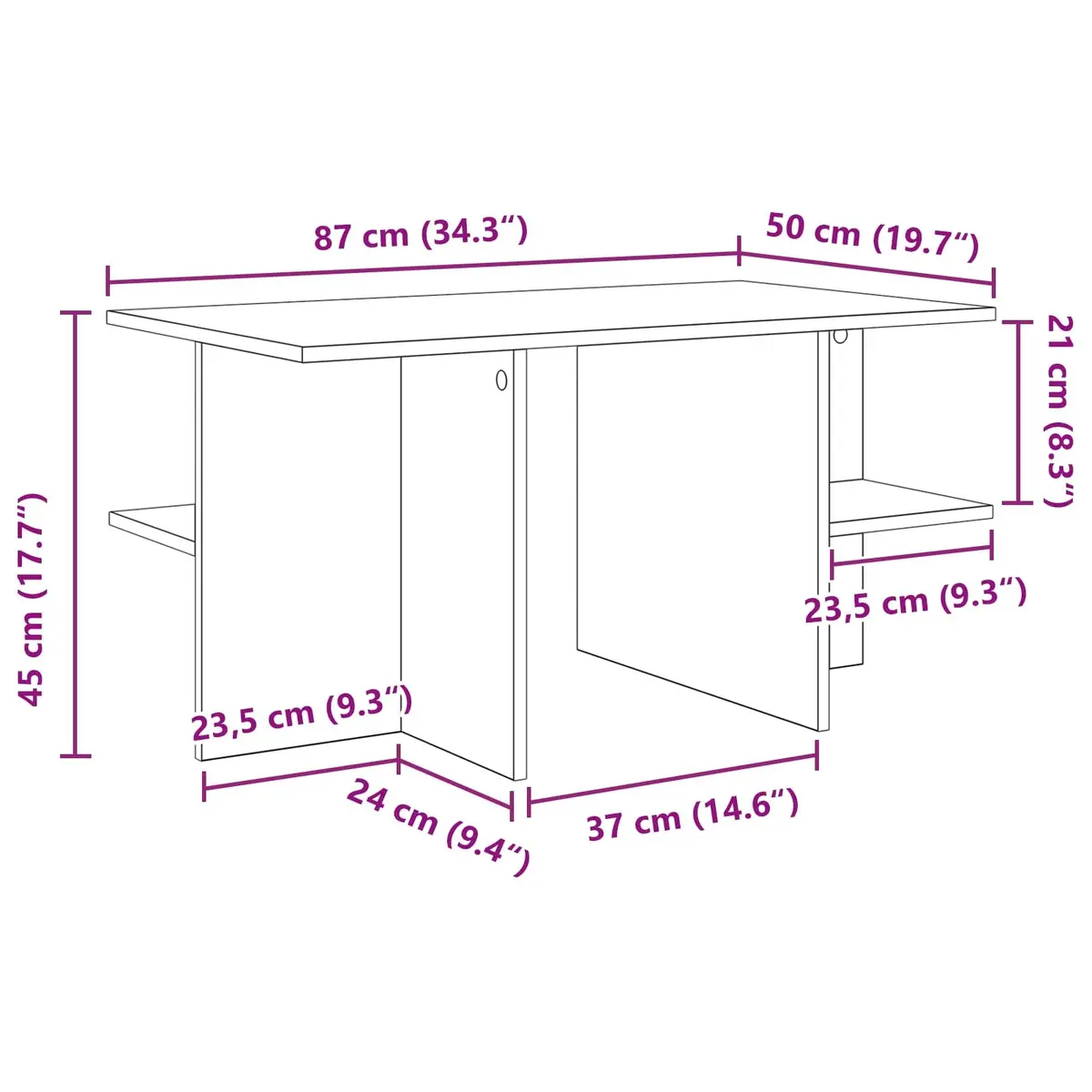 Coffee Table White Modern Living Room 87 x 50 x 45 cm