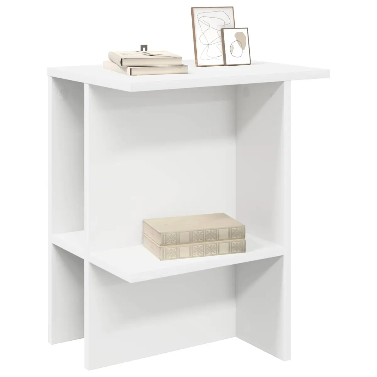 Coffee Table White Modern Living Room Furniture with Storage Shelves Accent