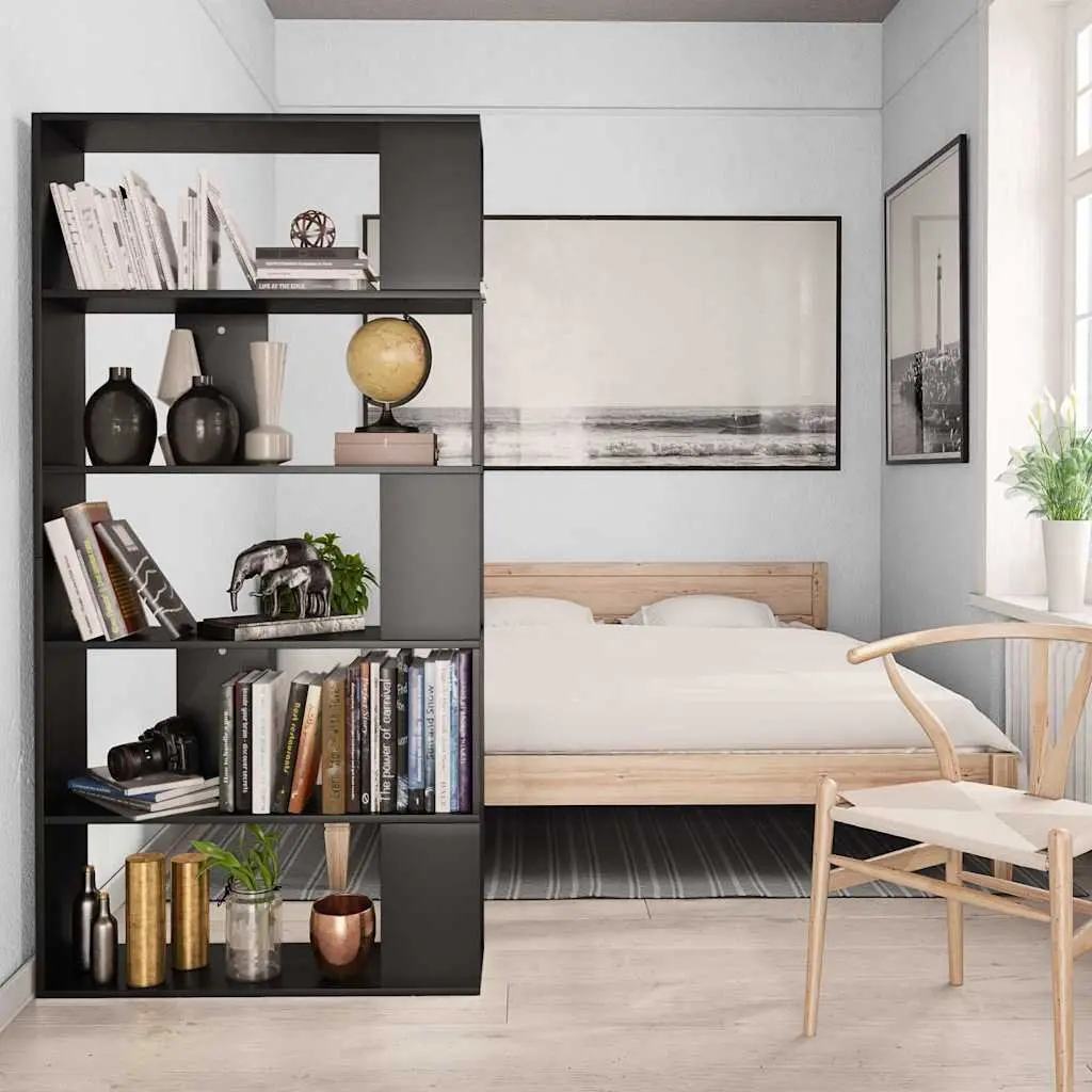 Black Bookcase 5 Compartments Room Divider 80x24x159cm Furniture for Living Space