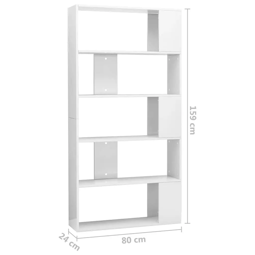 Book Cabinet Room Divider High Gloss White 80x24x159cm Bookcase Storage Shelf