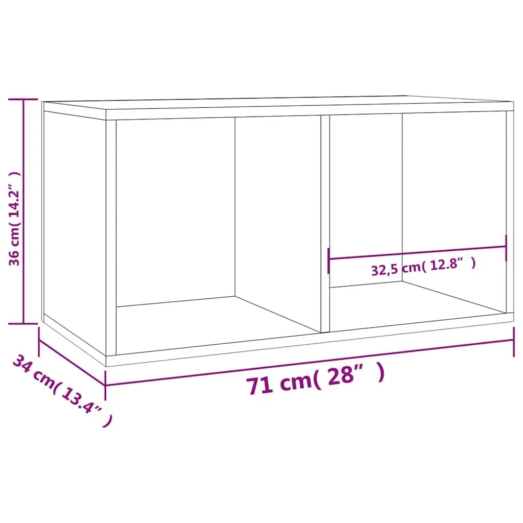 Vinyl Record Storage Cabinet Grey Engineered Wood Organiser 71x34x36cm Two Compartment