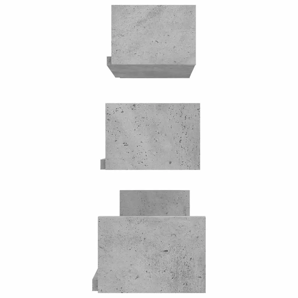 Wall Display Shelf Set 3 Pieces Grey Engineered Wood U-Shaped Storage Shelves