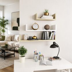 Wall Display Shelf Set 3 Pieces White Sonoma Oak Engineered Wood U Shaped