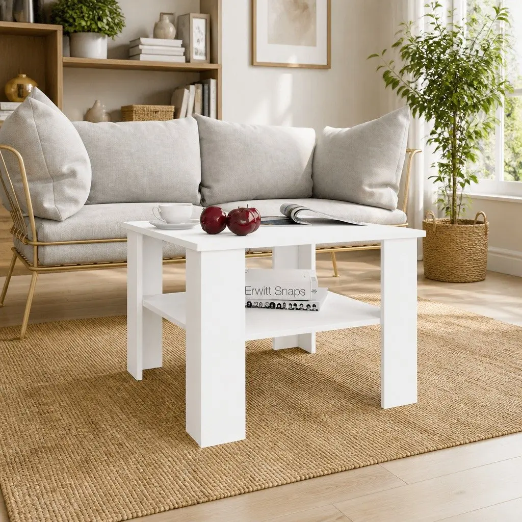 Coffee Table Living Room White 60x60x42cm Engineered Wood Storage Shelf