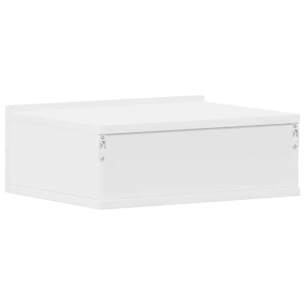 Floating Bedside Table White Wall-Mounted Nightstand Storage Drawer Compact