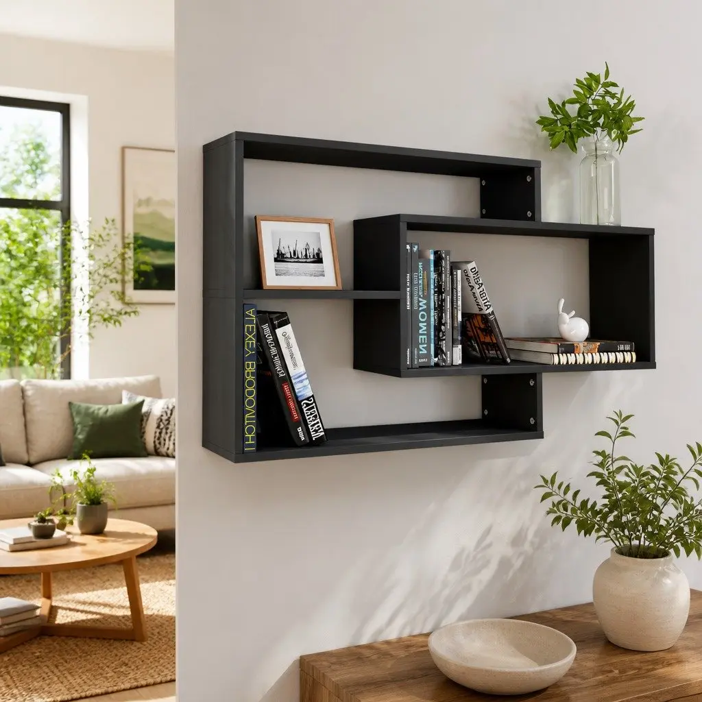 Wall Shelves Grey 104x20x58.5 cm Open Compartment Storage Display Shelving Unit