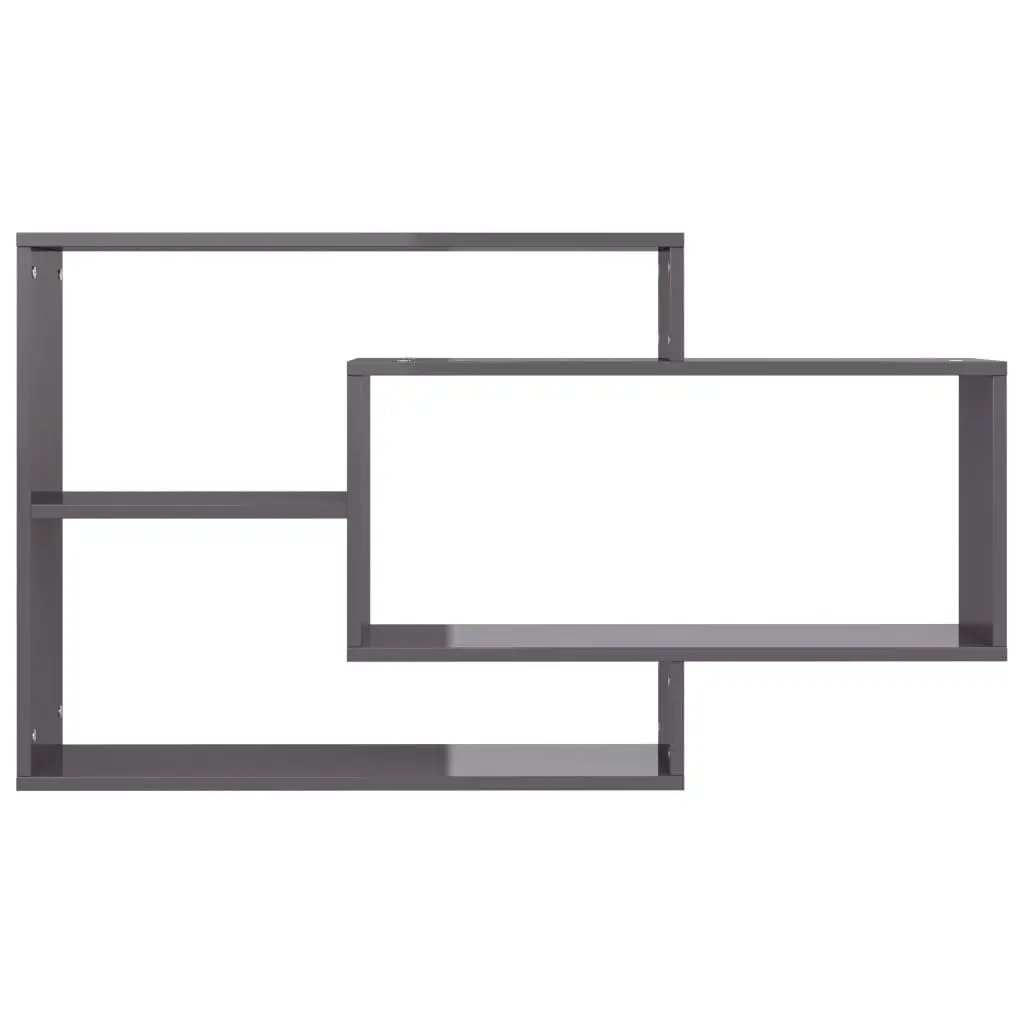 Wall Shelves Grey High Gloss Storage Display Unit Open Compartments Home Office