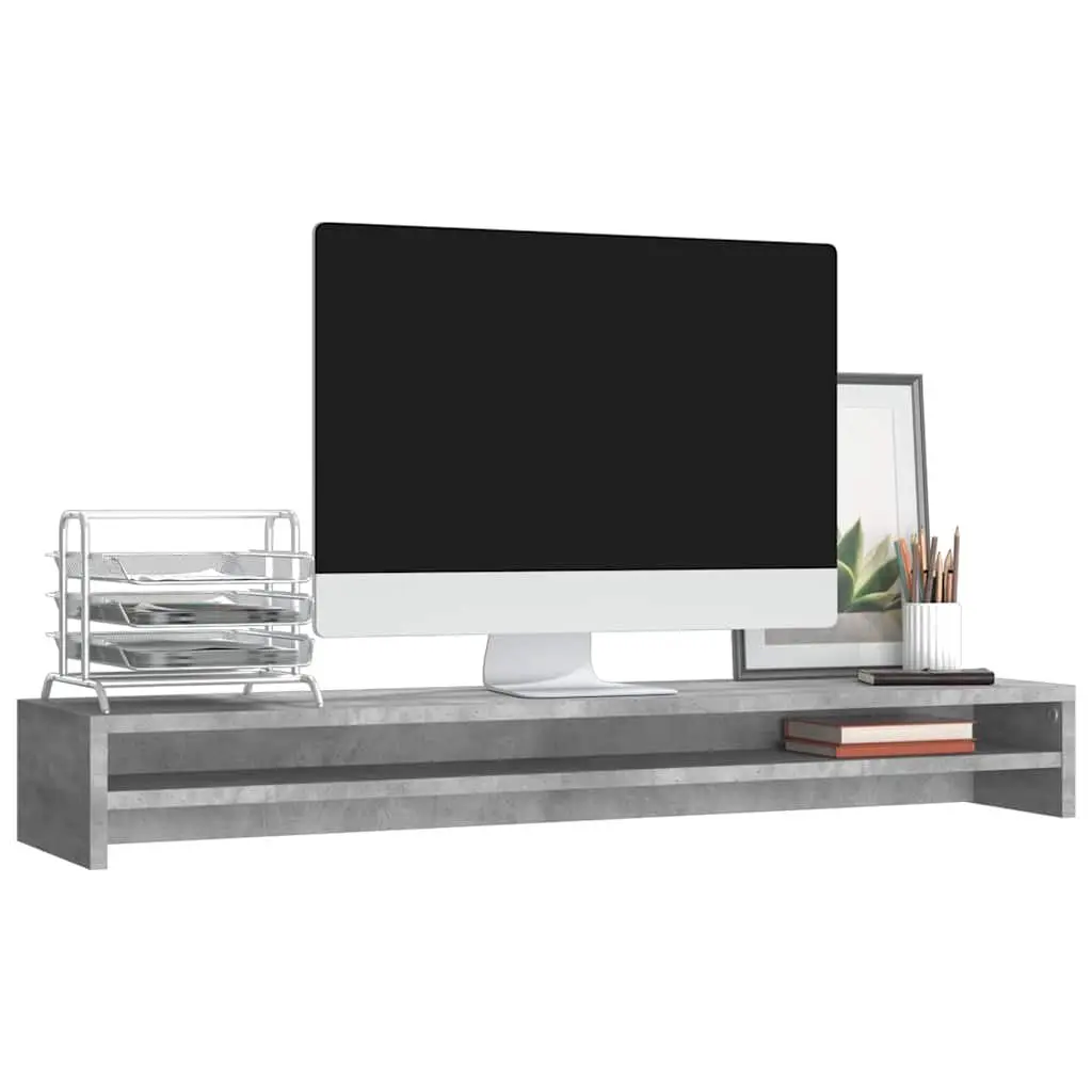 Monitor Stand Riser Grey Engineered Wood Dual Screen Desk Organiser Keyboard