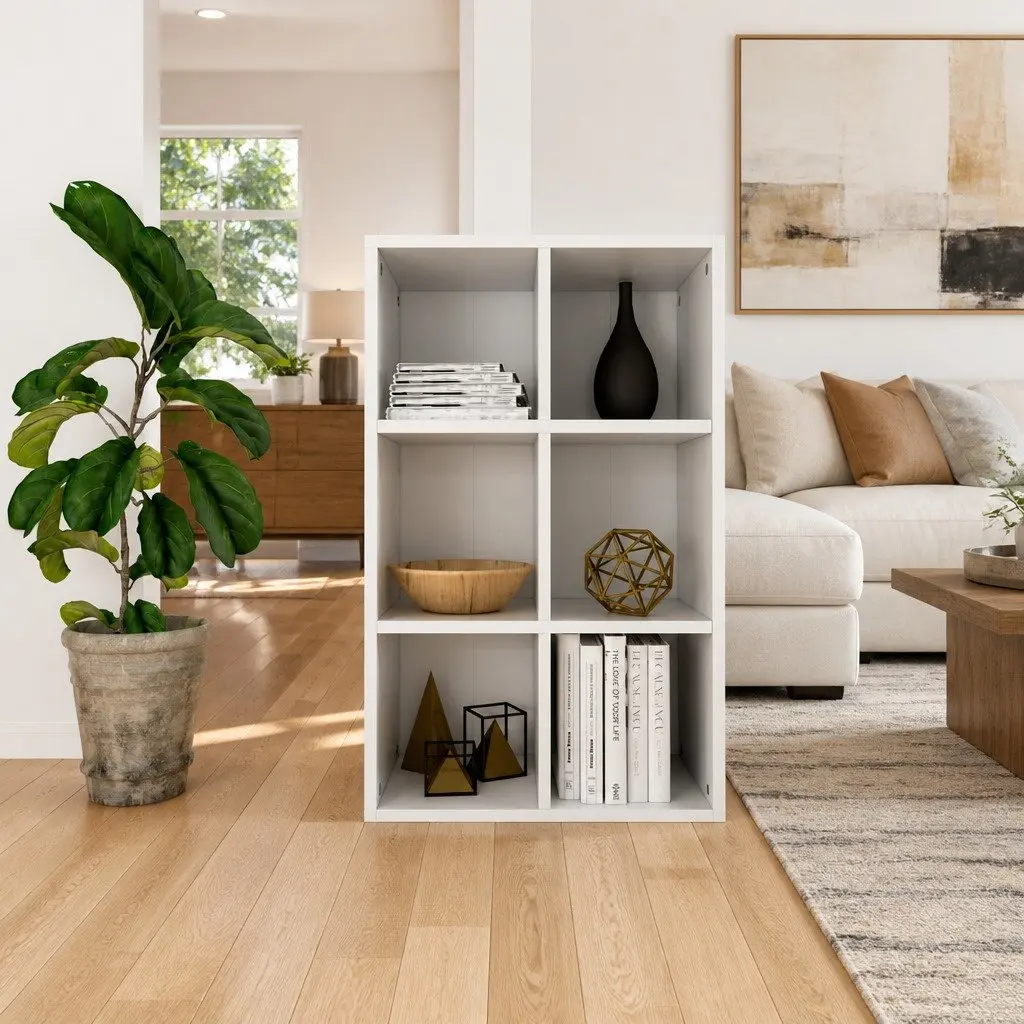 Book Cabinet White 66x30x98 cm with 6 Compartments