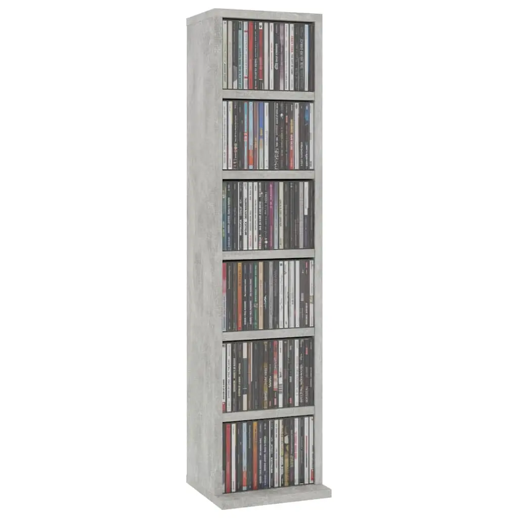 CD Cabinet Grey Concrete Storage Shelves Media Organiser Engineered Wood
