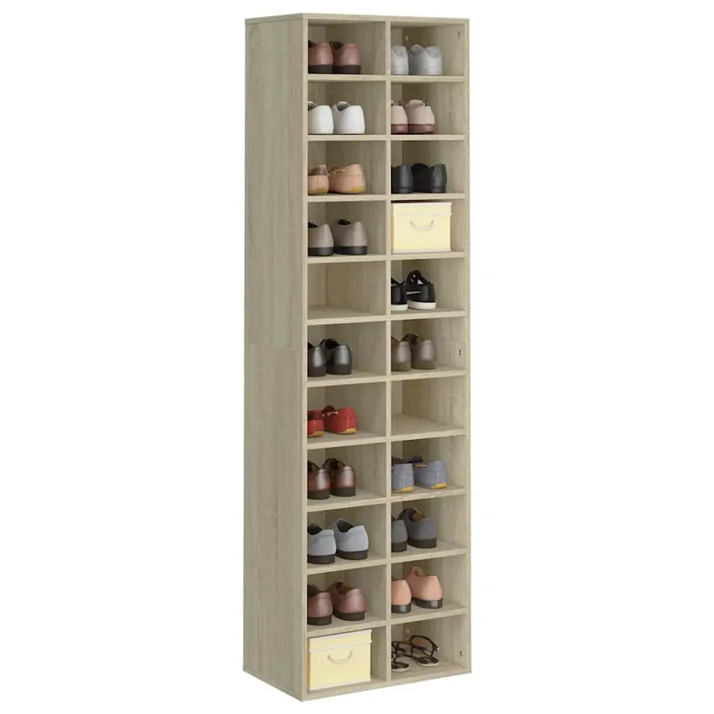 Shoe Cabinet Organizer Storage Rack for Home 54 x 34 x 183 cm Brown Engineered Wood 22 Compartments