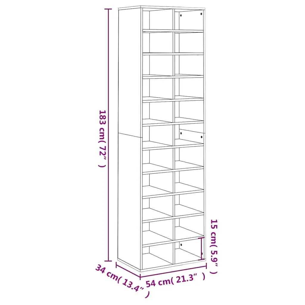 Shoe Cabinet Organizer Storage Rack for Home 54 x 34 x 183 cm Brown Engineered Wood 22 Compartments