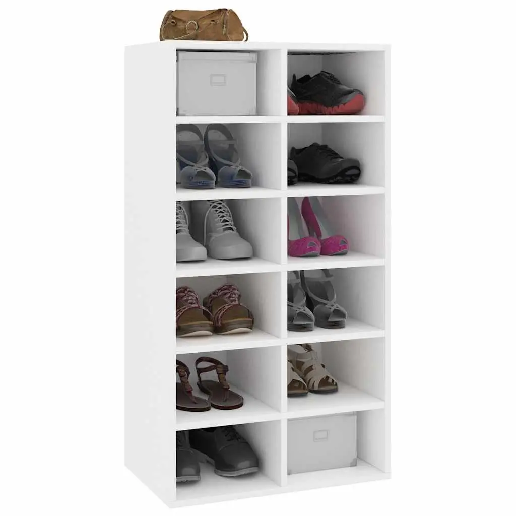 Shoe Rack White 12 Compartment Storage Unit Organiser for Home 54 x 34 x 100.5 cm
