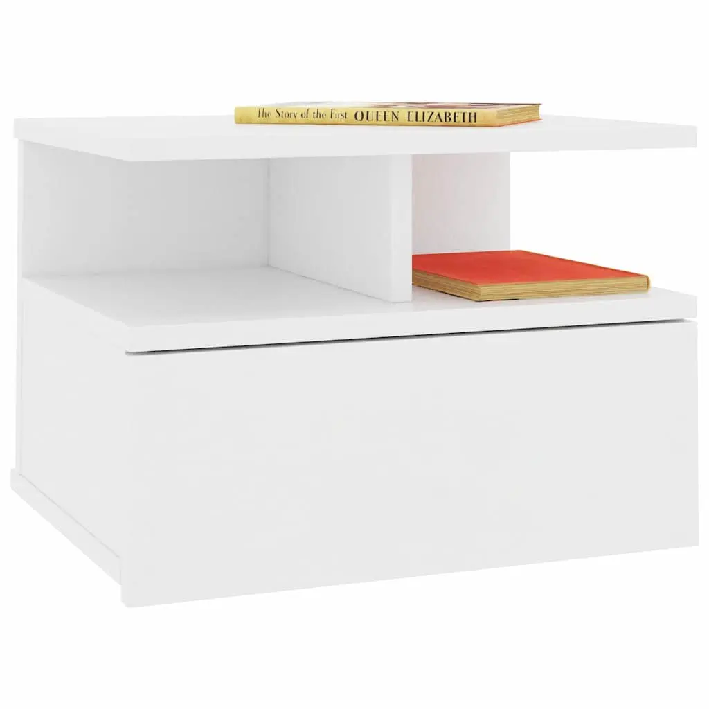 Floating Nightstand Wall-Mounted Bedside Table White Storage Cabinet Pair