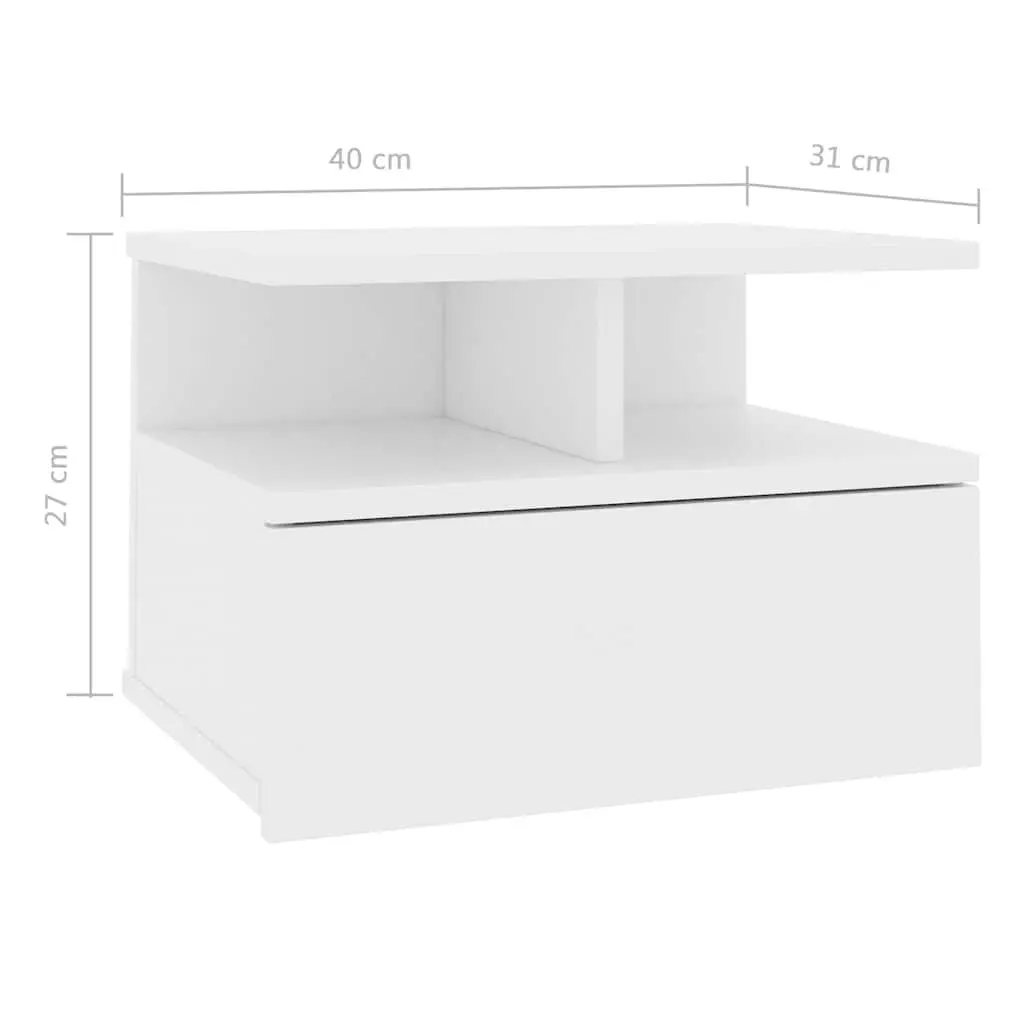 Floating Nightstand Wall-Mounted Bedside Table White Storage Cabinet Pair