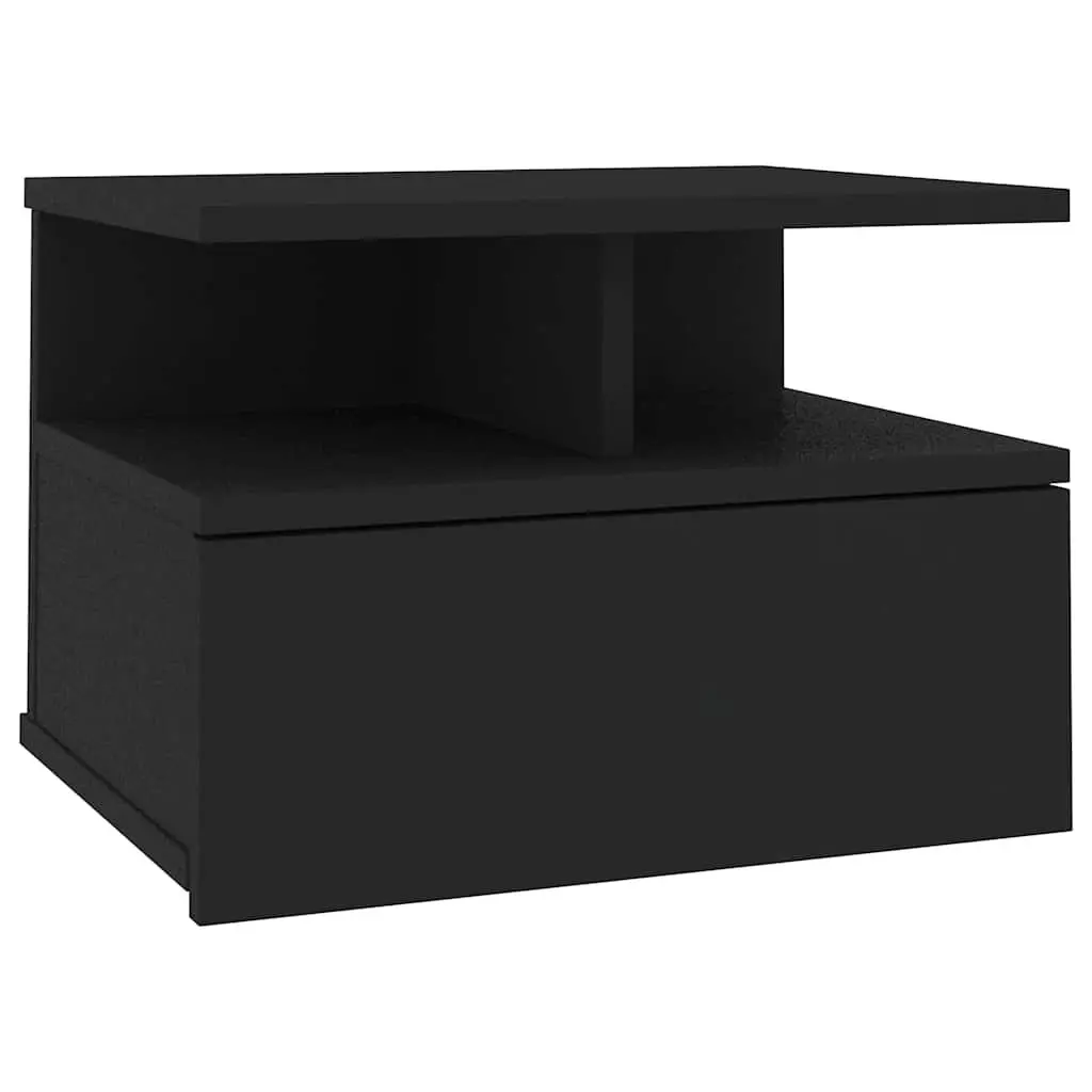Wall-Mounted Nightstand Floating Bedside Table Black Compact Storage Shelf 40Wx31Dx27Hcm
