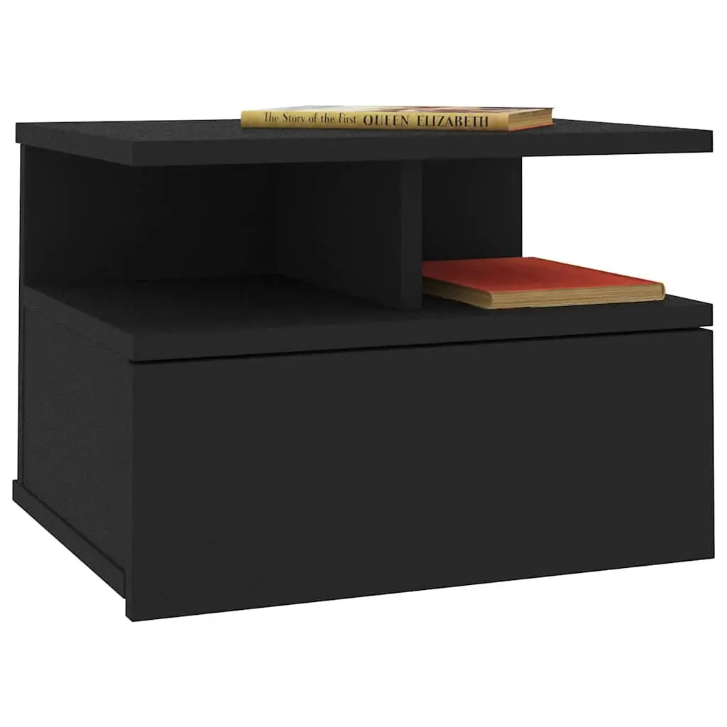 Wall-Mounted Nightstand Floating Bedside Table Black Compact Storage Shelf 40Wx31Dx27Hcm