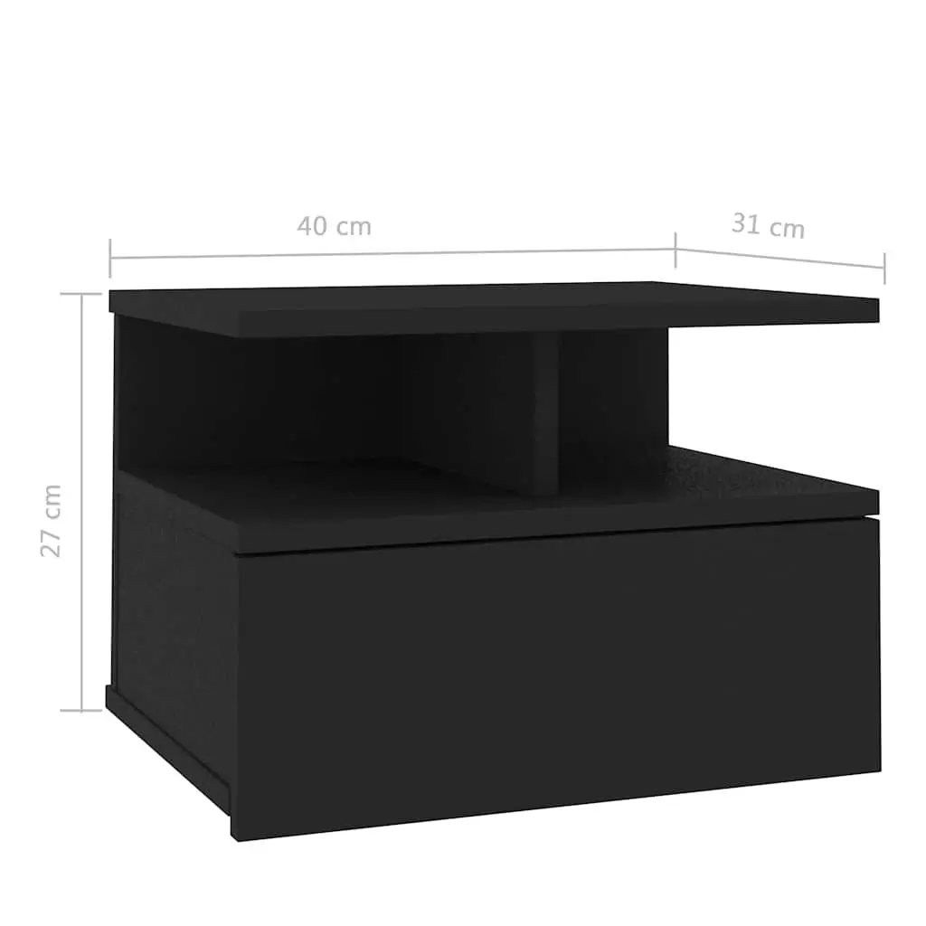 Wall-Mounted Nightstand Floating Bedside Table Black Compact Storage Shelf 40Wx31Dx27Hcm