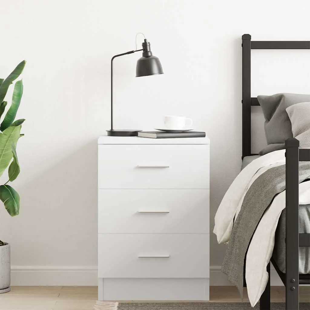 White Bedside Cabinet with 3 Drawers