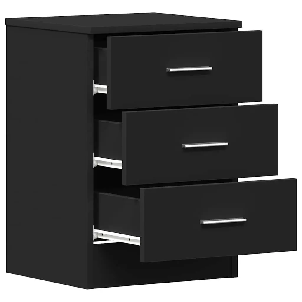 Bedside Cabinet Black Nightstand 3 Drawers Bedside Table Storage Chest