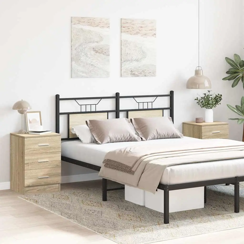 Bedside Tables for Bedroom 2 pcs Brown Engineered Wood Nightstand Storage Cabinet Drawers