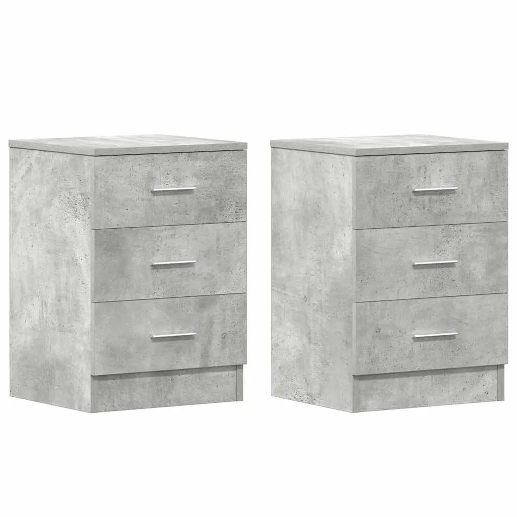 Bedside Cabinet Grey Engineered Wood Nightstand Storage Drawers Bedroom