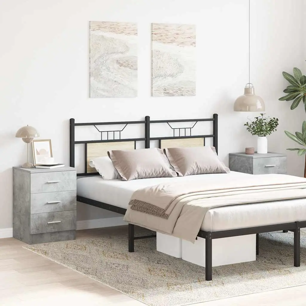 Bedside Cabinet Grey Engineered Wood Nightstand Storage Drawers Bedroom
