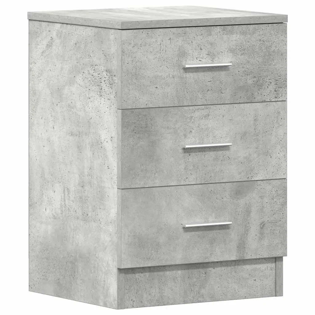 Bedside Cabinet Grey Engineered Wood Nightstand Storage Drawers Bedroom