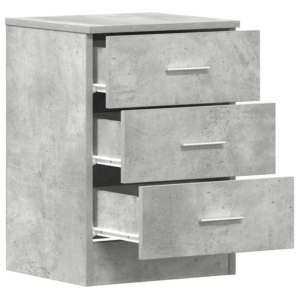 Bedside Cabinet Grey Engineered Wood Nightstand Storage Drawers Bedroom