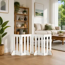 Folding Pet Fence: 4 Panels, Engineered Wood, White
