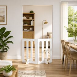 Folding Pet Fence - 2 White Panels, Engineered Wood