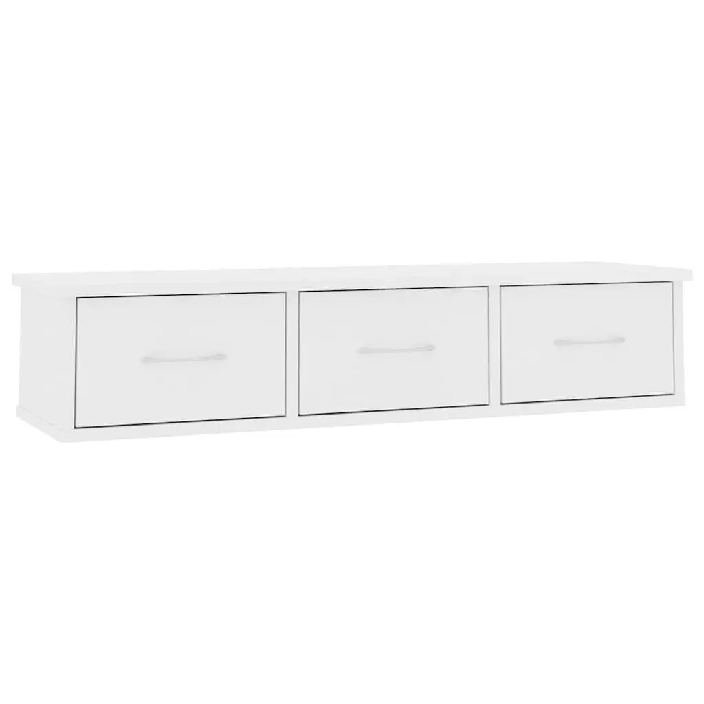 Wall-mounted Shelf with 3 Drawers White Floating Storage Cabinet Display