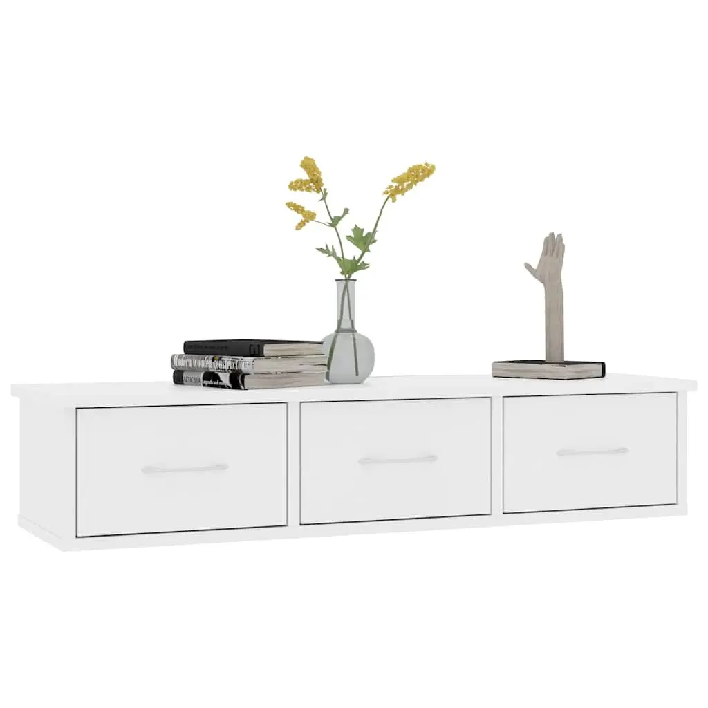 Wall-mounted Shelf with 3 Drawers White Floating Storage Cabinet Display