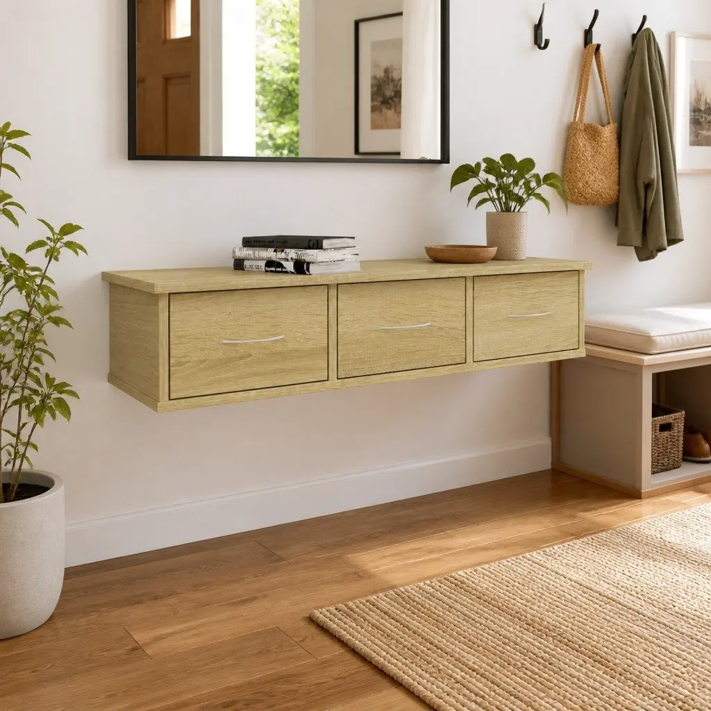 Wall-mounted Drawer Shelf for Home Storage and Display 3 Drawers Brown