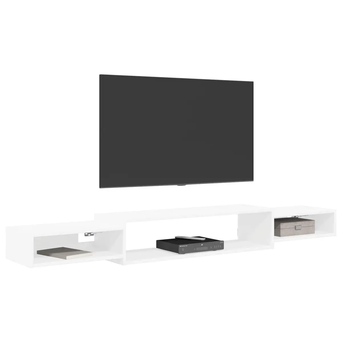 Wall-Mounted TV Cabinet Open Storage White Shelving Unit 180 x 28 x 21 cm