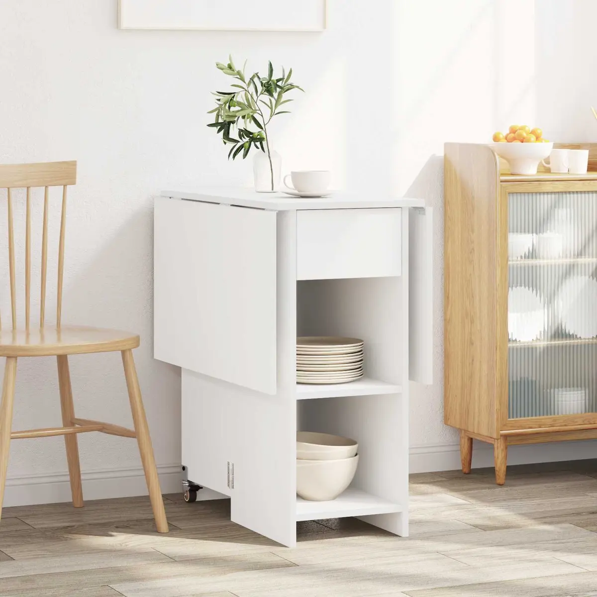Dining Table Kitchen 115 x 70 x 75 cm Engineered Wood White Folding Tabletop